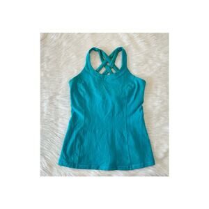 Lululemon Enhearten Peacock Blue Criss Cross Tank Top Athletic Size 8 Medium